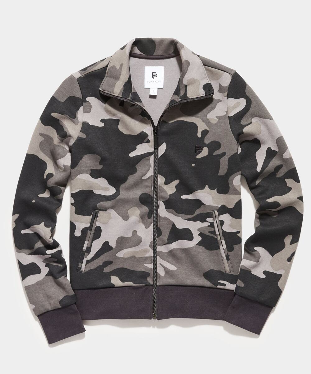 Flint Park Court Jacket Tennis Black Camo Active Organic Cotton Full Zip NWT M